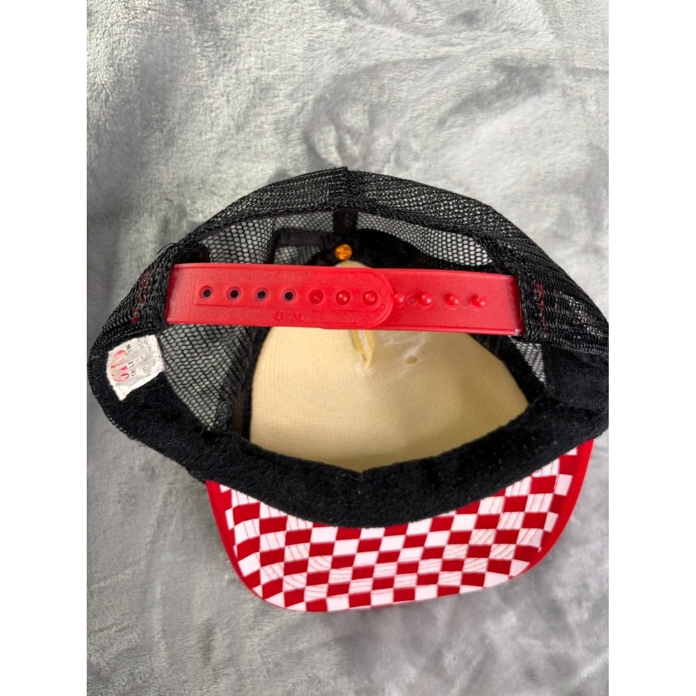 Vans Foam Trucker Hat Snapback Cap Red White Black Checkerboard Brim Visor Rope - Picture 5 of 6